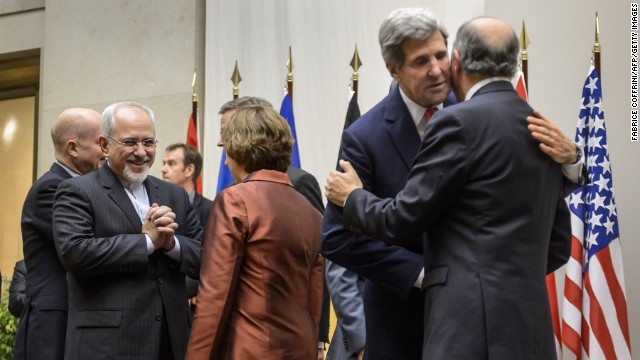 U.S., EU and Iranian diplomats celebrate the signing of the Iran Deal